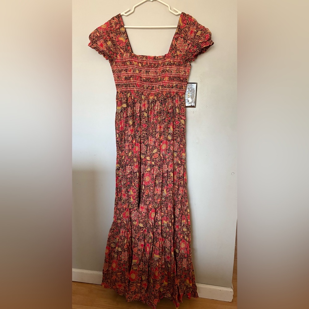 Cotton Floral Red Maxi Dress by Free People